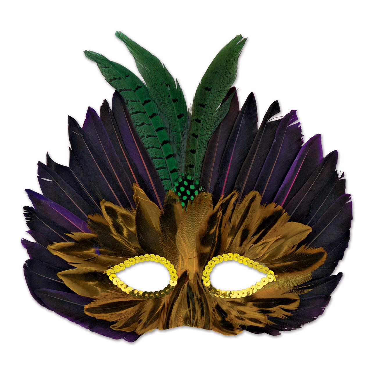 Party Central Pack of 12 Purple Unisex Adult Feathered Mardi Gras Mask Costume Accessories - One size